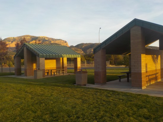 rest stop as the sun is setting